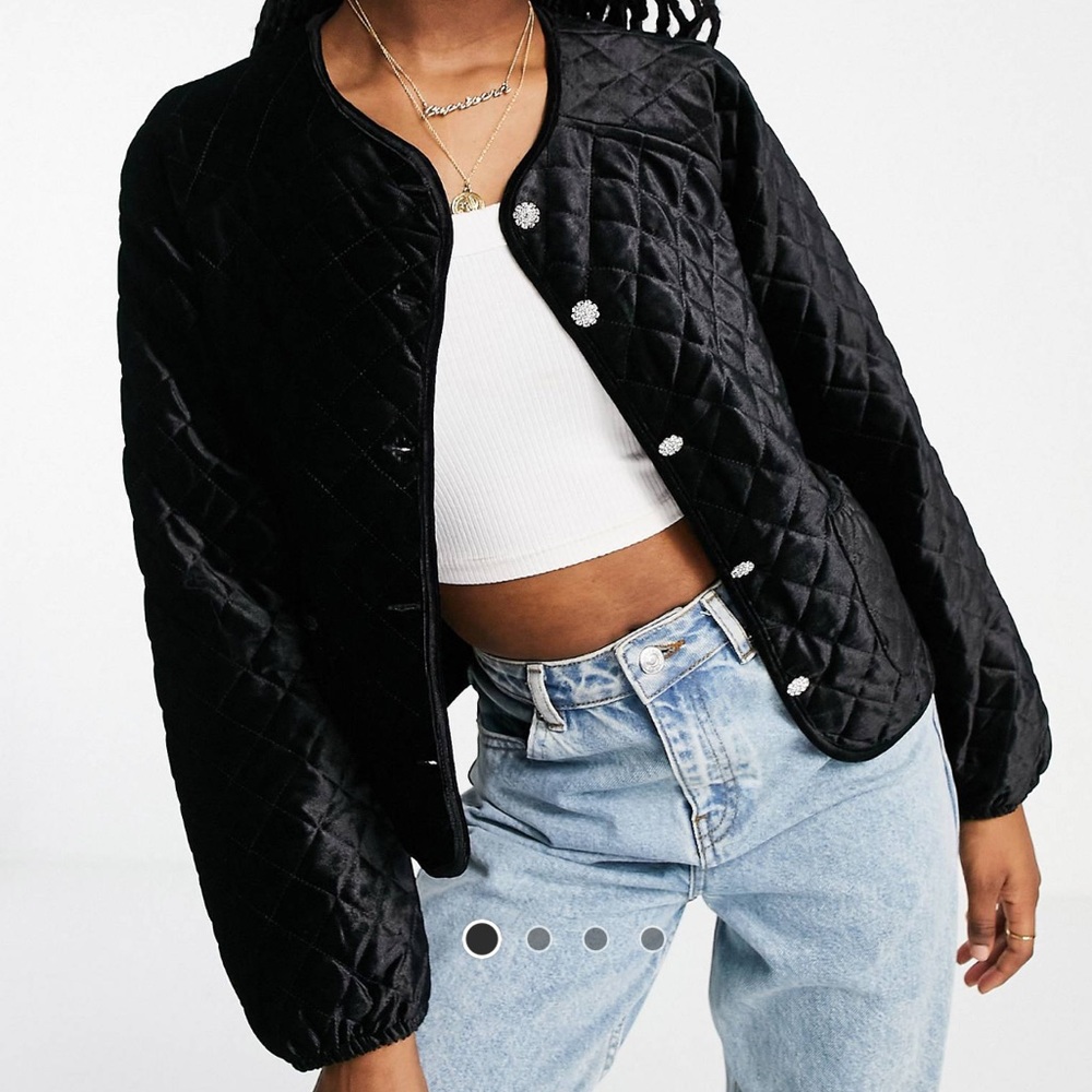 Velvet detailed quilted black jacket - Size L